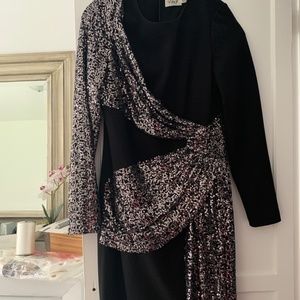 Black Sequins Bow Dress